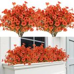 12 Bundles Artificial Mums Fall Flowers for Outdoors Fake Plants - Faux Outside Greenery Boxwood No Fade Plastic Shrubs Decor for Front Door Porch Planter Patio Garden Home Thanksgiving(Salmon)