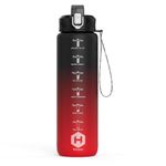 HOMEEX 1 Litre Water Bottle Motivational Fitness Sport Water Bottles with Straw & Time Maker, BPA-free Plastic Drink Bottle 1l Design for,Gym (Black & Red)