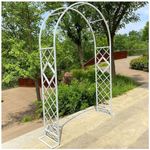 Heavy Rose Arch Galvanized Garden Arbor Steel Garden Trellis Stable Archway Arch Frame for Climbing Plants Outdoor Arbours Lawn Backyard Decoration,White-W140xH230cm