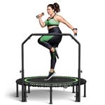 BCAN 550LBS Foldable Mini Trampoline, 48" Fitness Trampoline with Adjustable Handle Bar, Safety Pad/Bungee Cords, Stable & Quiet Exercise Rebounder for Adults Indoor/Garden Workout