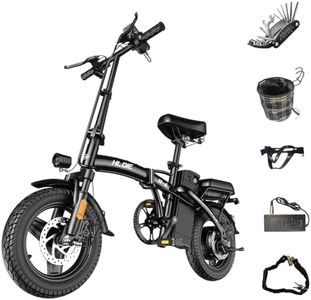 HLOIE Folding Electric Bike for Adults, Peak 750W Motor,23MPH Max Speed Foldable Electric Bicycles,14" Ebike, 48V12AH Battery 35 Miles PAS Range Mini E Bikes for Adults and Teens