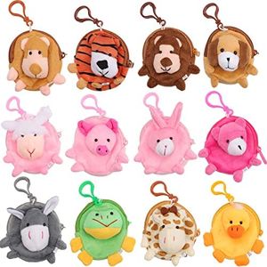 HiUnicorn 24-Pack Mini Stuffed Animals Coin Bags Keychains for Kids Class Reward Gift, Cute Small Plush Animal Toys Pouches for Kids Loot Bags Filler Birthday Party Favors