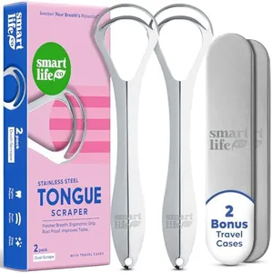 Tongue Scraper For Adults - Dual Head Stainless Steel Tongue Cleaner Travel Metal Case | Bad Breath Mouth Treatment | Best Disposable Metal Plastic-Free Scrubber | Oral Care Hygiene Essential Kit, 2pk