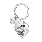 Personalized Calendar Photo Keychain Custom Engraved Name keyring for Men Women Anniversary Date Birthday Christmas Gift (Photo Calendar Heart + Heart)