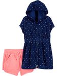 Simple Joys by Carter's Toddler Girls' Hooded Cover-Up And Shorts, Pack of 2, Navy Dots/Pink, 4 Years