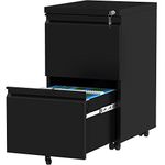 YITAHOME Mobile Filing Cabinet with 2 Lockable Drawers, Anti-tipping Rolling Filing Cabinet with Wheel for Home Office, Under Desk File Storage Cabinets for Letter/Legal/A4 Size, Black, 51 x 39 x 71cm