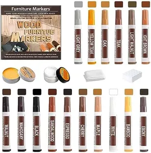 A-HEYIDA 22PCS Wood Furniture Repair Markers - 16 Colors Furniture Touch Up Pen with Beeswax Wood Putty Filler, Wooden Stain Marker Covers Scratches, Scuffs, Cabinets, Tables, Floors
