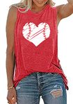 TAOHONG Baseball Tank Top Women Heart Print Baseball Tanks Cute Workout Graphic Casual Summer Sleeveless Shirt Vest Top, Red, X-Large