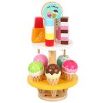 SOKA Wooden 16 Pieces Ice Cream Stand Popsicle Collection Pretend Role Play Set Game Colourful Variety Lolly Shop Food Stand Toy Set for Kids Children Girl Ages 3 year old +