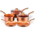 5-Piece Copper Collection Cookware Set - Includes 2X Frying Pans and 3X Saucepans - Ceramic Non-Stick Coating with Metallic Copper Exterior - Compatible for All Types of Hobs - PTFE and PFOA Free