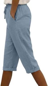 peassa Plus Size Shorts for Women Lightweight Capris Pants Elastic Waist Drawstring Beach Shorts with Pockets