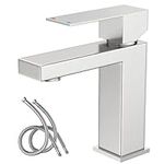 Modern Bathroom Faucet, Kamoson Single Hole Bathroom Sink Brushed Nickel Stainless Steel Fashion Square Faucet Safe Water Supply, Vanity Basin Mixer Tap with Deck Mount