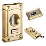 CIGARLOONG Cigar Cutter Stainless Steel Sharpening V Cut Blades with Cigar Punch