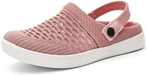 HKR Garden Clogs for Women Closed Toe Ladies Mules Slippers Comfortable Mesh Flat Sandals with Back Strap Indoor Outdoor Pink UK 5
