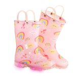 FUNCOO PLUS Girls Rainbow Wellies for Kids, Unisex Toddler Wellingtons Boots Childrens Light Up Wellies Handle It Rain boots Size 12 UK Child