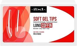IBD Clear Soft Gel Nail Tips - Long Coffin Shape, Pre-Etched Fake Nail Extensions, Lightweight and Durable Acrylic Press On Nails, 504 Tips, 1-Pack