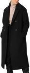 Flygo Womens Long Pea Coat Double Breasted Notch Lapel Trench Coat Office Work Peacoat Jacket Dress Coat(Black-XS)