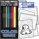 PunLabs Color Wars Parody Colored Pencil Set for Fans - 12 Star Wars-Inspired Parody Pencils with Clever Foil-Stamped Names - 5 Color Wars-Themed Coloring Pages