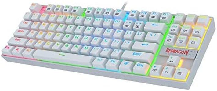 Redragon K552W-RGB KUMARA LED RGB Backlit Mechanical Gaming Keyboard Small Mechanical Gamers Keyboard 87 Key Metal Computer USB Gaming Keyboard for PC Cherry MX Blue Equivalent (White Version)