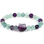 MAIBAOTA Cat Bracelet, Cat Jewelry Gifts for Women, Fluorite Bracelet, Natural Crystal Stone Beaded Bracelet