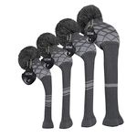 Scott Edward 4Pcs Golf Headcover Set for Wood Covers-Driver(460cc) Fairway Hybrid Big Pom Elastic Yarn Double Layers Washable Protect Golf Club from Scratches Perfect Match for Golfer Men and Women