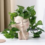 Luyi-Life Girl Face Planter Pot Head Planter,Face Flower Pots for Indoor Outdoor Plants Cactus Succulent Planter Resin Girl Head Planter Pots with Drainage Hole-SHH Closed Eyes Pot