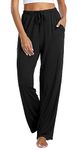 Vlazom Women's Pyjama Bottoms Soft Casual Pants Sleeping Lounge Trouser with Pockets Drawstring A-Black,L