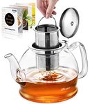 STNTUS Glass Teapot, 40 oz. / 1200 ml Teapot, Glass Tea Pot for Loose Tea, Glass Teapot with Infusers for Loose Tea, Tea Pot with Stainless Steel Strainer, Teapot for 4-6 Cups