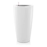 Lechuza RONDO 32 Self Watering Planter Large Garden Flower Plant Pot Indoor Outdoor Plastic Planter with Drainage Hole D32 H56 cm White High-Gloss