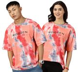 RodZen Couple Men's & Women's Pure Cotton Oversized Tie-Dye T-Shirts (Pack of 2) (Men-L, Women-S; Orange)