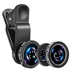 Mobile Phone Camera Lens Kit With Fish Eye Lens +Macro Lens + Wide Angle Lens Compatible With iPhone,Samsung,Huawei,iPad,Sony,HTC,LG,etc (Black)