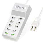 Wyssay USB Charger,100W USB Charging Station with 10-Port(6 USB-A Port&2 USB-C Port&2 PD20W) Compatible with iPhone 15/14/13/13pro Max 12/12 Mini/12Pro/12 Pro Max/11,Tablets, Smartphones White