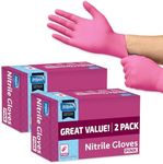 Inspire Pink Gloves Disposable Latex Free 2 Pack Value | Nitrile Pink Gloves Nail Salon and Hair Dye Gloves | Esthetician Nitrile Disposable Gloves | Nitrile gloves Large