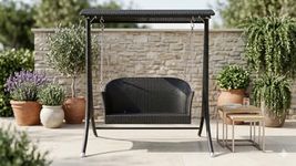 AAKARSHAK India Outdoor Indoor Wicker Swing Chair with Canopy Wicker Patio Swing Set Garden Balcony Porch Poolside Lawn Furniture 2 Seater Hanging Swing Chair (Black)
