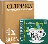 Clipper Tea Organic Green & Mint 80 Tea Bags (Set of 4, Total 320 Teabags) | Unbleached, Plastic Free, Plant Based & Biodegradable Tea Bags