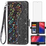 Asuwish Phone Case for Moto Z4/Moto Z 4 Play/MotoZ4 Force Wallet Cover with Screen Protector and Flip Card Holder Bling Glitter Cell Motorola 4Z Motoz4cases MotoZ4Play XT1980-4 2019 Women Girls Black