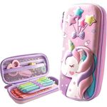 LIONWY 3D EVA Pencil Case for Kids, Compass School Box, 3D EVA Hardtop Pencil Pouches (3D unicorn)