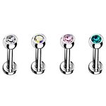 Body CAC 4PCS-16g x 8mm Small Surgical Steel Flat Back Gems Labret Studs Monroe Lip Ear Bar Earrings,Medical Implant Grade Helix Tragus Piercing Jewellery