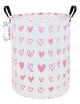 FANKANG Laundry Hamper Storage Bins Nursery Hamper Canvas Foldable with Waterproof PE Coating Large Storage Baskets for Kids Toys Room, Nursery, Home,Gift Basket(Round Pink Heart)