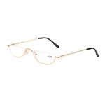 Half Frame Reading Glasses Spring Hinges for Men Women Slim Half Moon Lens Readers Metal Semi Rimless Eyewear(Gold，+2.5)