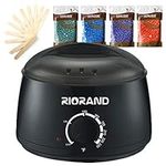 RioRand wax warmer hair removal kit with hard wax beans and applicator sticks, black