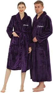 2pc His and Her Plush Robes with Custom Names - Personalized Couple Robes for Women & Men - Soft Luxurious Spa Bathrobes - Purple