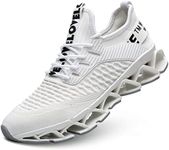 Men's Running Shoes Blade Tennis Walking Fashion Sneakers Breathable Non Slip Gym Sports Work Trainers, White, 9.5