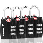 Fosmon TSA Accepted Luggage Locks (Black - 4 Packs), Open Alert Indicator 3 Digit Combination Padlock Codes for Travel Bag, Suit Case, Lockers