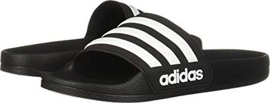 adidas unisex child Adilette Shower Sandal, Black/White/Core Black, 4 Big Kid US