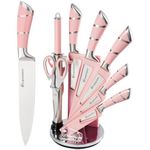 Kitchen Knife Set, Retrosohoo 9-Pieces Pink Sharp Non-Stick Coated Chef Knives Block Set,Stainless Steel Knife Set for Kitchen with Sharpener for Cutting Slicing Dicing Chopping