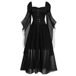 Women's Halloween New Mesh Lace Swing Dress Solid Long Gothic Dress Medieval Cups Dresses Renaissance Gothic Dresses Evening Party Prom Dress Black Medium