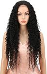 Style Icon Lace Front Wigs 28” Long Curly Wig for Women Black Synthetic Wigs Density 130% Heat Resistant Replacement Wig (28", 1B#)