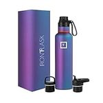 Hydration Camping & Hiking Flask - 710ml 3 Lids (Narrow Straw/Spout Lid) - Stainless Steel Water Bottle with Straw Lid - Metal Double-Walled Insulated Leakproof - Sports Gym School Kids