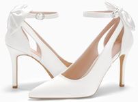PiePieBuy Women's Pointed Toe High Heels Ankle Strap D'Orsay Pumps Shoes Bow Wedding Bowtie Back Dress Sandals (9.5, White, numeric_9_point_5)